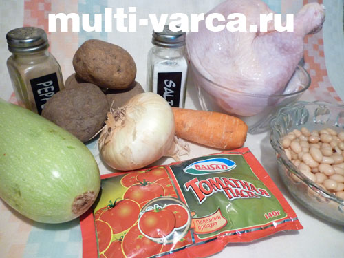 Продукти для приготування курячого супу в мультиварці